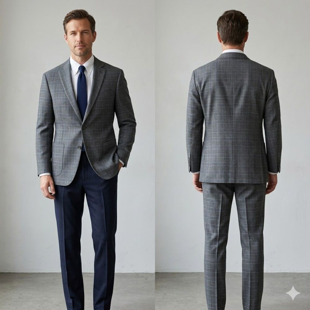 Jos A Bank 1905 Collection Slim Fit Sport Coat 40S Gray Plaid Brrr° Cooling Wool
